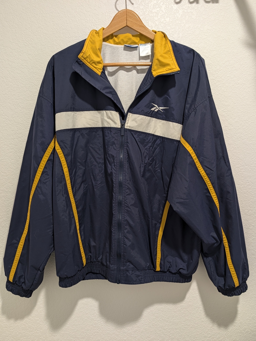 Vintage Reebok Navy and Yellow Colorblock Windbreaker Jacket - Large